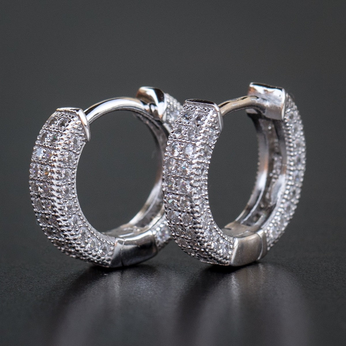 Kravelle™ Iced Hoop Earrings — Silver - Image 1